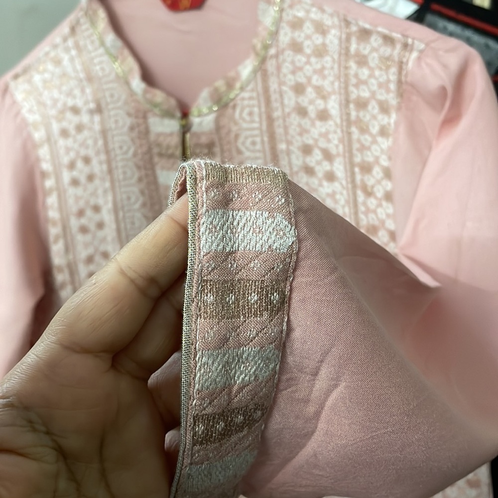 W Light Pink/Peach Dobby Kurta - Picture 10 of 17